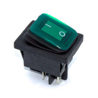 Купить Переключатель клавишный KCD4-201NW, c подсветкой 220V, c фиксацией, OFF-ON, 4PIN, с влагозащитой IP54, Зеленый, Черный Магазин радиоэлектроники и радиодеталей RELCOMA, радиорынок каталог Киев, Украина