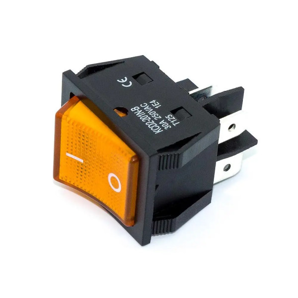 Купить Переключатель клавишный KCD4, 30A, с фиксацией, c подсветкой 220V, ON-OFF, 6PIN, Желтый, Черный Магазин радиоэлектроники и радиодеталей RELCOMA, радиорынок каталог Киев, Украина