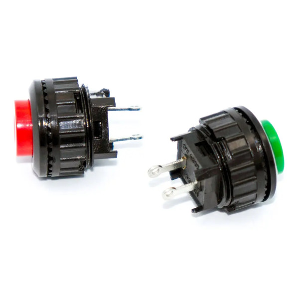 Купить Кнопка (DS-500), без фиксации, круглая, без подсветки, OFF-(ON), 2PIN, Зеленый, Черный Магазин радиоэлектроники и радиодеталей RELCOMA, радиорынок каталог Киев, Украина