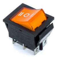 Купить Переключатель клавишный KCD2-203N, 15А, c подсветкой 220V, c фиксацией, ON-FF-ON, 6PIN, Желтый, Черный Магазин радиоэлектроники и радиодеталей RELCOMA, радиорынок каталог Киев, Украина
