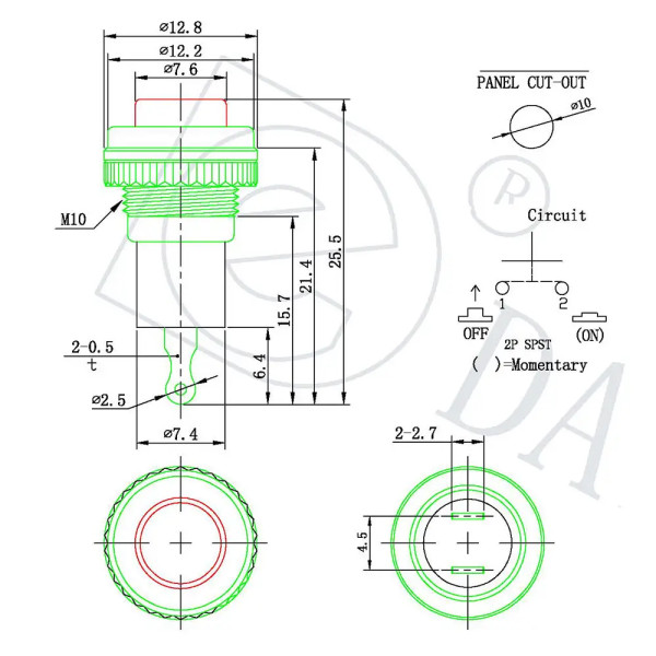 Купить Кнопка DS-316 без фиксации, круглая, без подсветки, OFF-(ON),  2PIN, Красный, Серебристый Магазин радиоэлектроники и радиодеталей RELCOMA, радиорынок каталог Киев, Украина