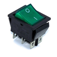 Купить Переключатель клавишный KCD2-202N c подсветкой 220V (N), 16А, ON-ON 6 Pin, Зеленый, Черный Магазин радиоэлектроники и радиодеталей RELCOMA, радиорынок каталог Киев, Украина