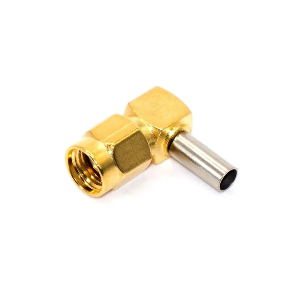 Купити Роз'єм SMA, штекер SMA-RP (Reverse Polarity) кутовий, обтискний на кабель RG-174, gold Магазин радіоелектроніки та радіодеталей RELCOMA, радіоринок каталог Київ, Україна