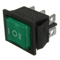 Купить Переключатель клавишный KCD2-203N, 20А (silver contacts), c подсветкой 220V, c фиксацией, ON-FF-ON, 6PIN, Зеленый, Черный Магазин радиоэлектроники и радиодеталей RELCOMA, радиорынок каталог Киев, Украина
