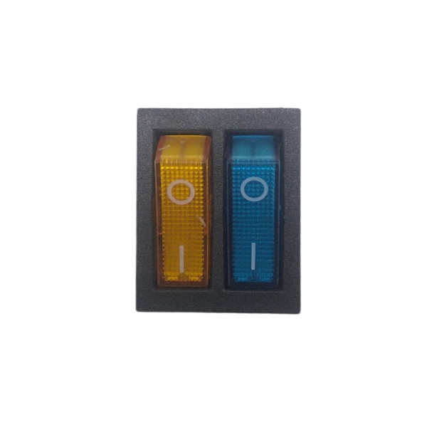 Купить Переключатель клавишный KCD2-2101N, 20А (Silver contacts), с фиксацией, c подсветкой 220V, ON-OFF, 6 Pin, Синий-Желтый, Черный Магазин радиоэлектроники и радиодеталей RELCOMA, радиорынок каталог Киев, Украина