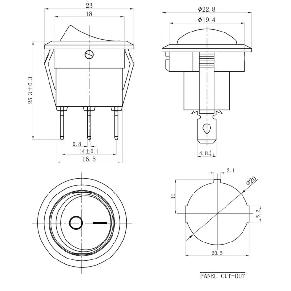 Купити Перемикач клавіатури KCD1-8-101N c підсвічуванням 220V ON-OFF 3 Pin, Жовтий, Чорний Магазин радіоелектроніки та радіодеталей RELCOMA, радіоринок каталог Київ, Україна