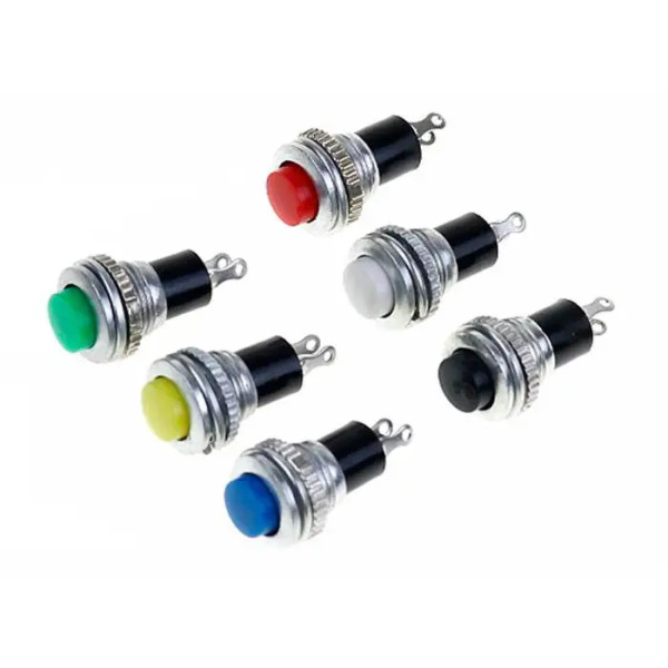 Купить Кнопка DS-316 без фиксации, круглая, без подсветки, OFF-(ON),  2PIN, Желтый, Серебристый Магазин радиоэлектроники и радиодеталей RELCOMA, радиорынок каталог Киев, Украина