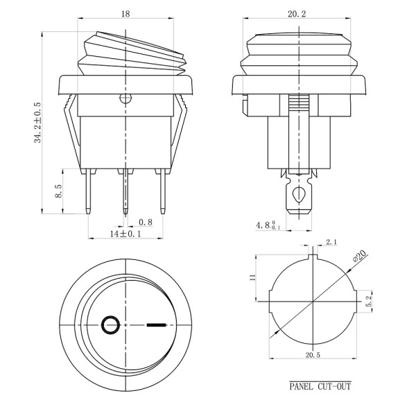 Купить Переключатель KCD1-8-101NW, с фиксацией, c подсветкой 12V, Влагозащита IP65, ON-OFF, Желтый Магазин радиоэлектроники и радиодеталей RELCOMA, радиорынок каталог Киев, Украина