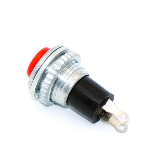 Купить Кнопка DS-316 без фиксации, круглая, без подсветки, OFF-(ON),  2PIN, Красный, Серебристый Магазин радиоэлектроники и радиодеталей RELCOMA, радиорынок каталог Киев, Украина