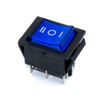 Купити Перемикач клавішний KCD2-203N, 20А (silver contacts), з підсвічуванням 220V, з фіксацією, ON-FF-ON, 6PIN, Синій, Чорний  Магазин радіоелектроніки та радіодеталей RELCOMA, радіоринок каталог Київ, Україна