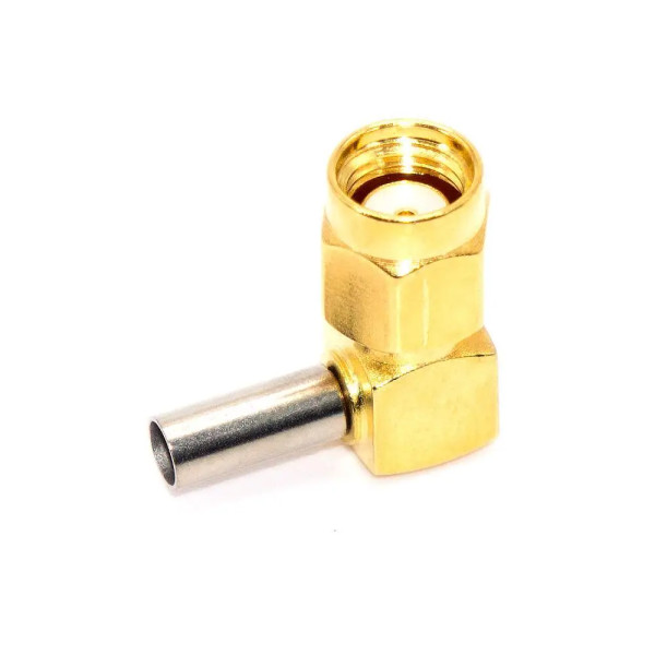 Купити Роз'єм SMA, штекер SMA-RP (Reverse Polarity) кутовий, обтискний на кабель RG-174, gold Магазин радіоелектроніки та радіодеталей RELCOMA, радіоринок каталог Київ, Україна