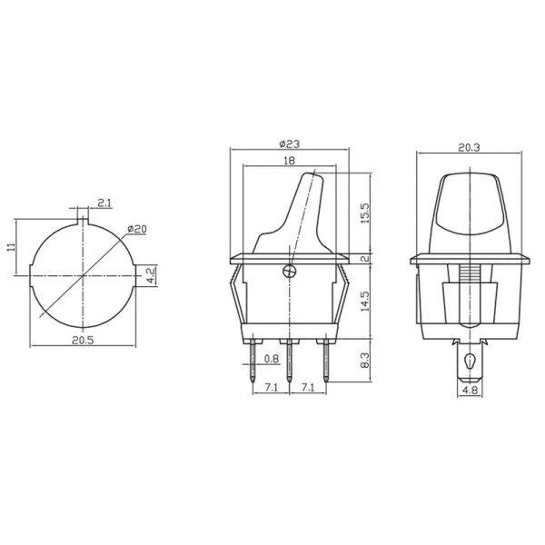 Купить Переключатель круглый тумблер KCD1-5-101NH, подсветка 12V,  ON-OFF, 3PIN, Синий, Черный Магазин радиоэлектроники и радиодеталей RELCOMA, радиорынок каталог Киев, Украина