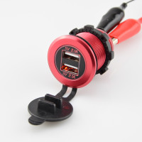 Купити Врізна USB зарядка в авто на 2 USB по 2.1А 12В-24В, що встраюється у панель, монтаж 29мм, Червона Магазин радіоелектроніки та радіодеталей RELCOMA, радіоринок каталог Київ, Україна