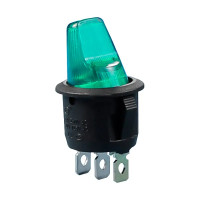 Купить Переключатель круглый тумблер KCD1-5-101NH, подсветка 12V,  ON-OFF, 3PIN, Зеленый, Черный Магазин радиоэлектроники и радиодеталей RELCOMA, радиорынок каталог Киев, Украина