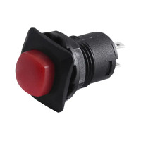 Купить Кнопка (DS-225), без фиксации, круглая, без подсветки, OFF-(ON), 2PIN, Красный, Черный Магазин радиоэлектроники и радиодеталей RELCOMA, радиорынок каталог Киев, Украина