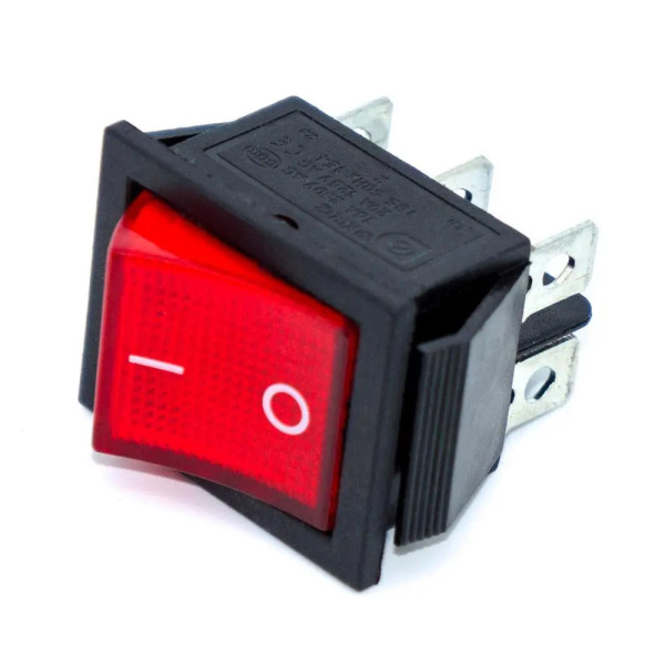 Купить Переключатель клавишный KCD2-202N c подсветкой 220V (N), 16А, ON-ON 6 Pin, Красный, Черный Магазин радиоэлектроники и радиодеталей RELCOMA, радиорынок каталог Киев, Украина