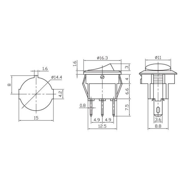 Купить Переключатель мини KCD5-2-101N, круглый, подсветка 220V, ON-OFF, 3PIN, Красный, Черный Магазин радиоэлектроники и радиодеталей RELCOMA, радиорынок каталог Киев, Украина