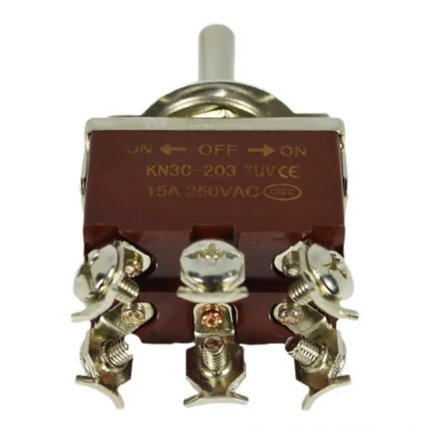 Купити Тумблер (KN3C-203), з фіксацією, 15А, 250V, ON-OFF-ON, 6PIN (гвинти) Магазин радіоелектроніки та радіодеталей RELCOMA, радіоринок каталог Київ, Україна