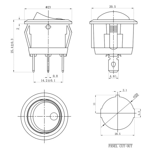 Купить Переключатель клавишный KCD1-5-101EN с фиксацией c индикатором 12V ON-OFF 3 Pin, Синий, Черный Магазин радиоэлектроники и радиодеталей RELCOMA, радиорынок каталог Киев, Украина