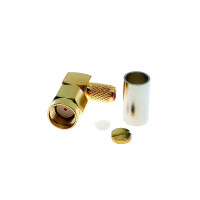 Купити Роз'єм SMA, штекер SMA-RP, Reverse Polarity кутовий, обтискний на кабель RG-58, Gold Магазин радіоелектроніки та радіодеталей RELCOMA, радіоринок каталог Київ, Україна