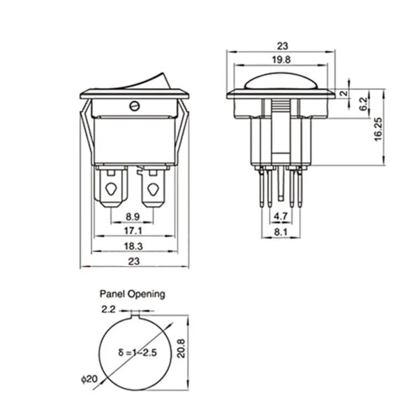 Купить Переключатель клавишный (KCD1-8-201N) c подсветкой 220V (N) ON-OFF 4 Pin Синий Черный Магазин радиоэлектроники и радиодеталей RELCOMA, радиорынок каталог Киев, Украина