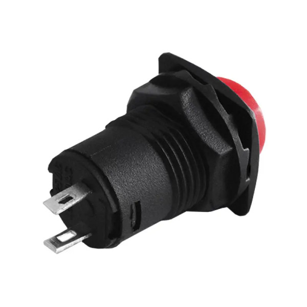 Купить Кнопка (DS-225), без фиксации, круглая, без подсветки, OFF-(ON), 2PIN, Красный, Черный Магазин радиоэлектроники и радиодеталей RELCOMA, радиорынок каталог Киев, Украина