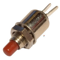 Купить Кнопка мини, метал,  (DS-402), без фиксации, круглая, 0.5A, 125VAC, OFF-(ON), 2PIN, Красный, Серебристый Магазин радиоэлектроники и радиодеталей RELCOMA, радиорынок каталог Киев, Украина