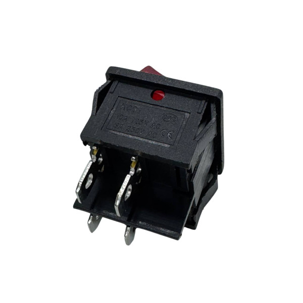 Купить Переключатель клавишный KCD1-6-201N с фиксацией c подсветкой 220V ON-OFF 4 Pin, Красный, Черный Магазин радиоэлектроники и радиодеталей RELCOMA, радиорынок каталог Киев, Украина