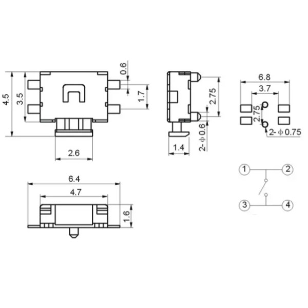 Купить Тактовая кнопка (TS-015A), OFF-(ON), 4PIN, SMD Магазин радиоэлектроники и радиодеталей RELCOMA, радиорынок каталог Киев, Украина