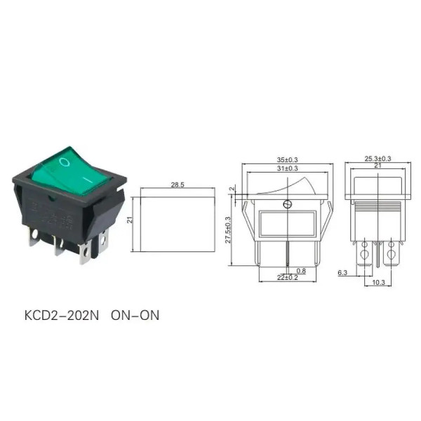 Купить Переключатель клавишный KCD2-202N c подсветкой 220V (N), 16А, ON-ON 6 Pin, Красный, Черный Магазин радиоэлектроники и радиодеталей RELCOMA, радиорынок каталог Киев, Украина